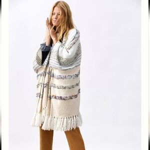 Anthropologie Striped Fringe Cardigan - ivory